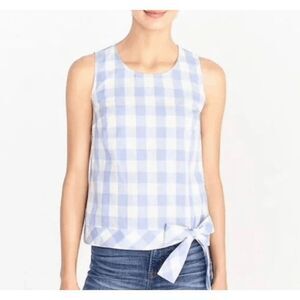 J. Crew Linen Blend Blue / White Gingham Check Tie Waist Blouse Size 12